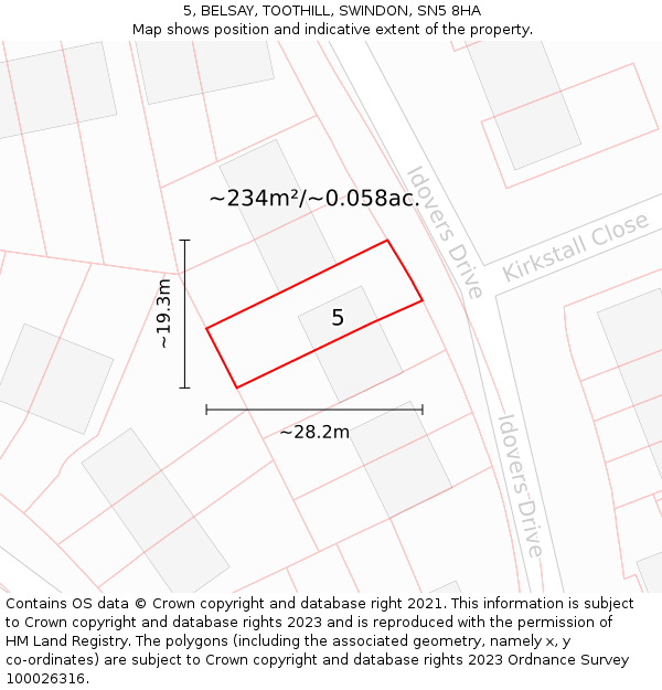 5, BELSAY, TOOTHILL, SWINDON, SN5 8HA: Plot and title map