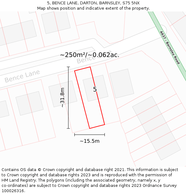 5, BENCE LANE, DARTON, BARNSLEY, S75 5NX: Plot and title map