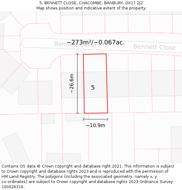 5, BENNETT CLOSE, CHACOMBE, BANBURY, OX17 2JZ: Plot and title map