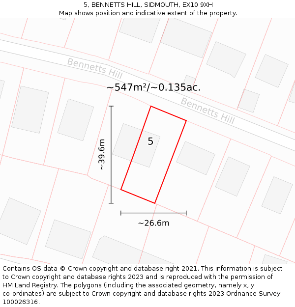 5, BENNETTS HILL, SIDMOUTH, EX10 9XH: Plot and title map