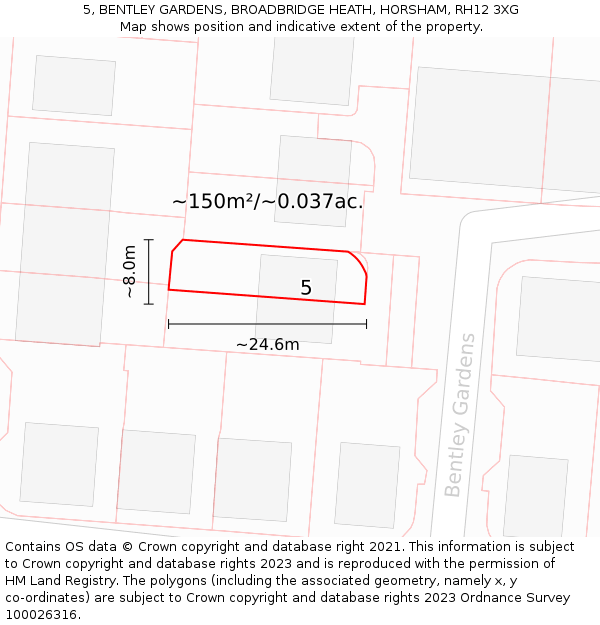 5, BENTLEY GARDENS, BROADBRIDGE HEATH, HORSHAM, RH12 3XG: Plot and title map