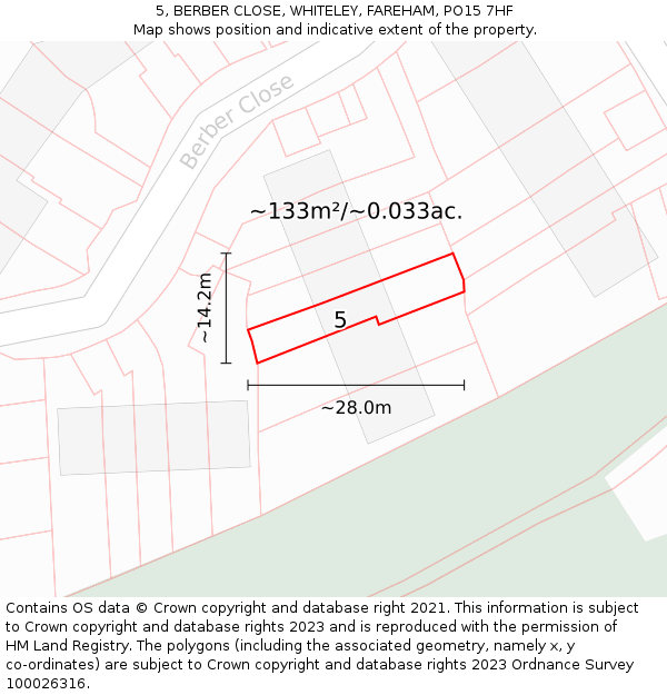 5, BERBER CLOSE, WHITELEY, FAREHAM, PO15 7HF: Plot and title map