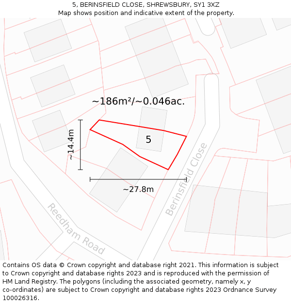 5, BERINSFIELD CLOSE, SHREWSBURY, SY1 3XZ: Plot and title map