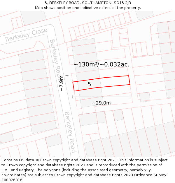 5, BERKELEY ROAD, SOUTHAMPTON, SO15 2JB: Plot and title map