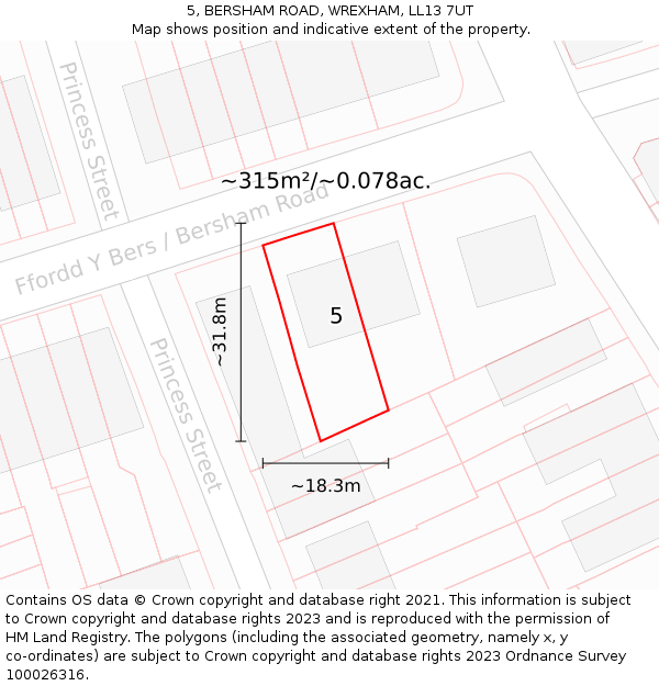 5, BERSHAM ROAD, WREXHAM, LL13 7UT: Plot and title map