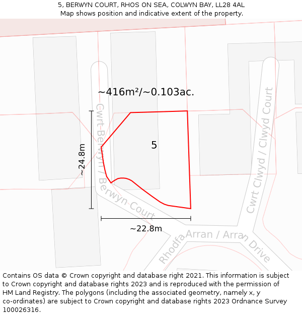 5, BERWYN COURT, RHOS ON SEA, COLWYN BAY, LL28 4AL: Plot and title map
