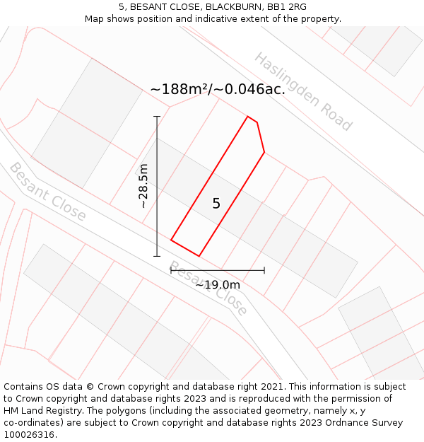 5, BESANT CLOSE, BLACKBURN, BB1 2RG: Plot and title map