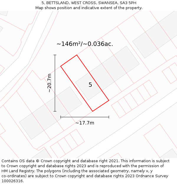 5, BETTSLAND, WEST CROSS, SWANSEA, SA3 5PH: Plot and title map