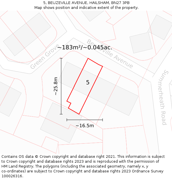 5, BEUZEVILLE AVENUE, HAILSHAM, BN27 3PB: Plot and title map