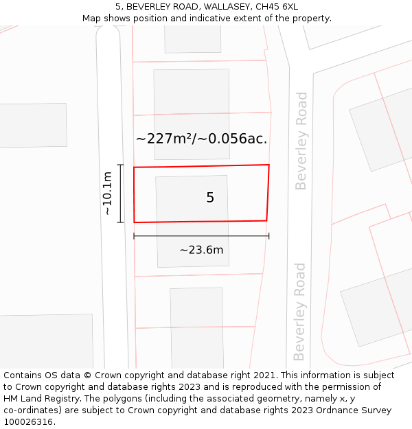 5, BEVERLEY ROAD, WALLASEY, CH45 6XL: Plot and title map