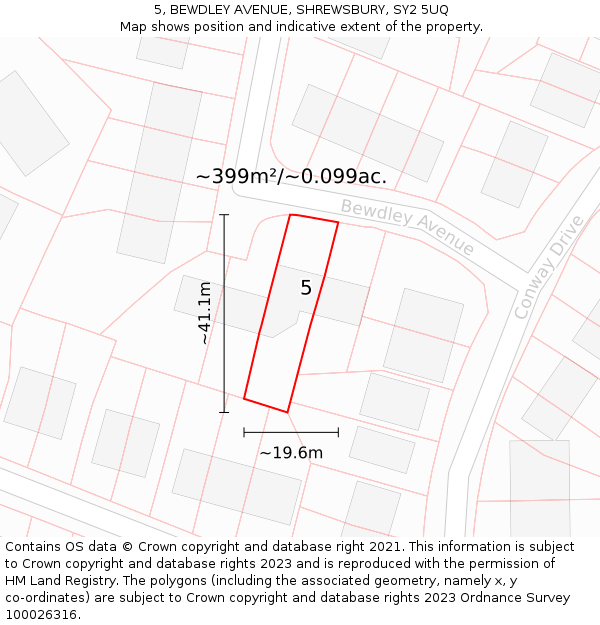 5, BEWDLEY AVENUE, SHREWSBURY, SY2 5UQ: Plot and title map