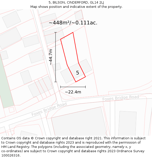 5, BILSON, CINDERFORD, GL14 2LJ: Plot and title map