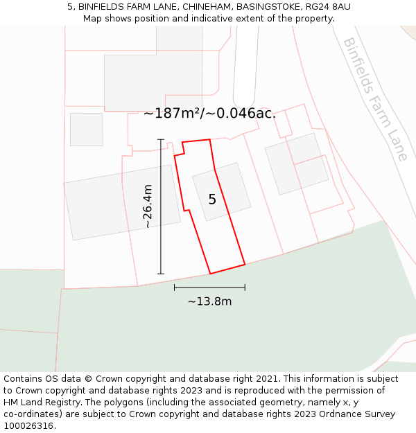 5, BINFIELDS FARM LANE, CHINEHAM, BASINGSTOKE, RG24 8AU: Plot and title map