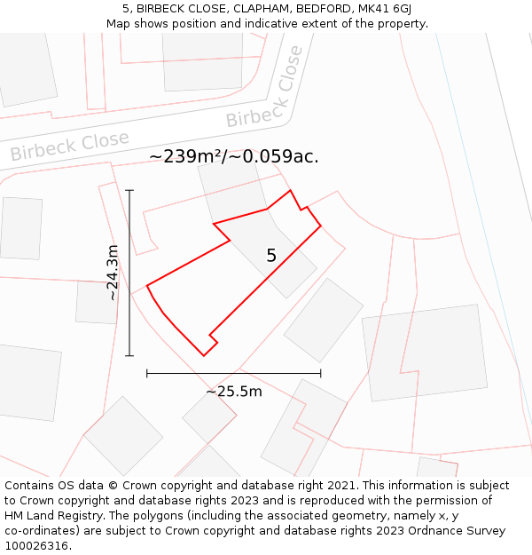 5, BIRBECK CLOSE, CLAPHAM, BEDFORD, MK41 6GJ: Plot and title map