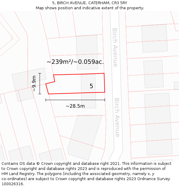 5, BIRCH AVENUE, CATERHAM, CR3 5RY: Plot and title map