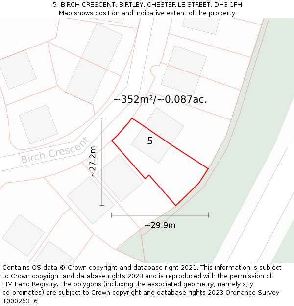 5, BIRCH CRESCENT, BIRTLEY, CHESTER LE STREET, DH3 1FH: Plot and title map