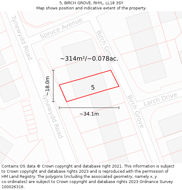 5, BIRCH GROVE, RHYL, LL18 3SY: Plot and title map