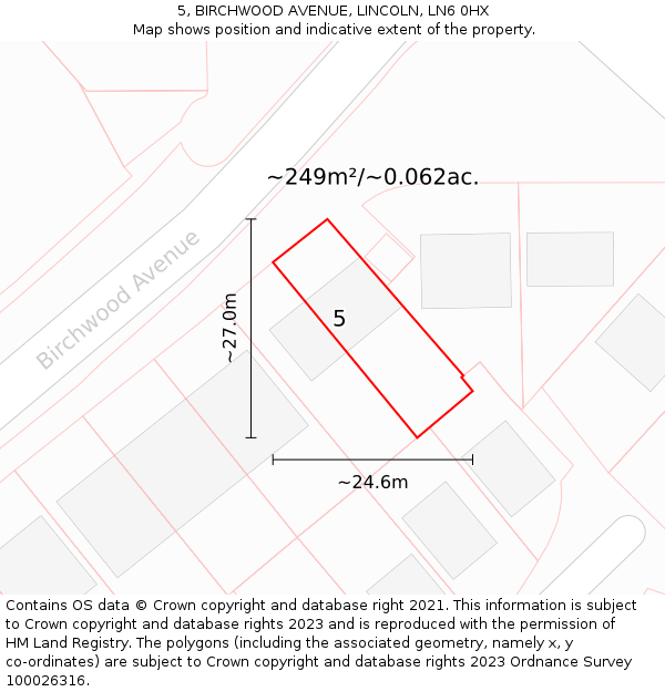 5, BIRCHWOOD AVENUE, LINCOLN, LN6 0HX: Plot and title map