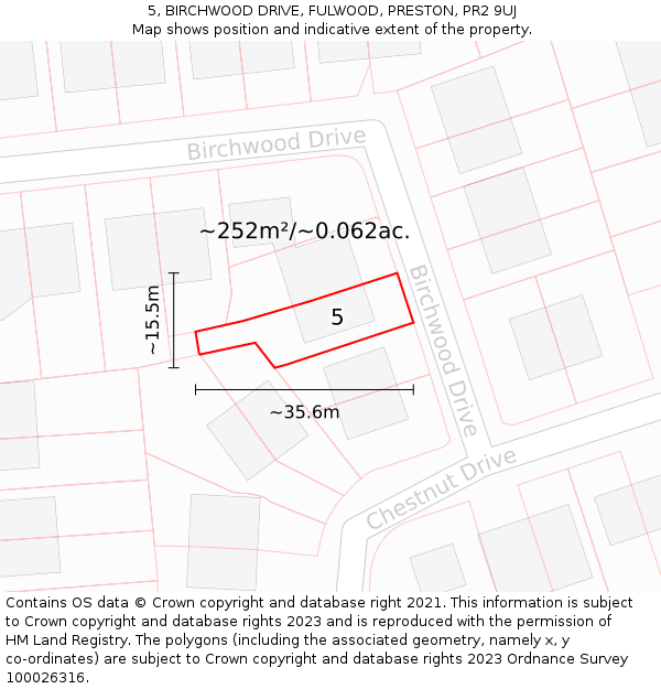 5, BIRCHWOOD DRIVE, FULWOOD, PRESTON, PR2 9UJ: Plot and title map