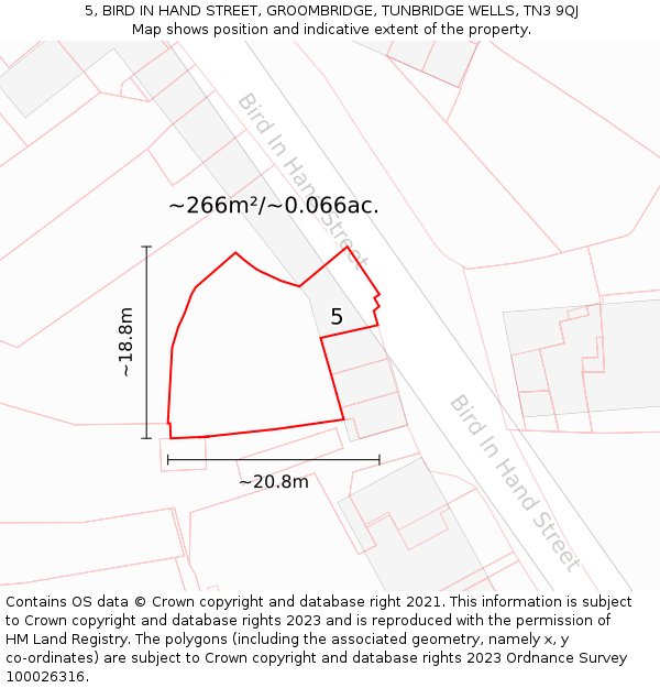 5, BIRD IN HAND STREET, GROOMBRIDGE, TUNBRIDGE WELLS, TN3 9QJ: Plot and title map
