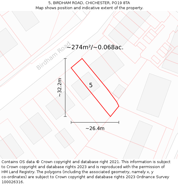 5, BIRDHAM ROAD, CHICHESTER, PO19 8TA: Plot and title map