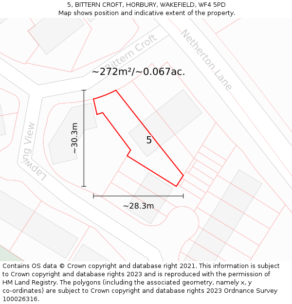 5, BITTERN CROFT, HORBURY, WAKEFIELD, WF4 5PD: Plot and title map