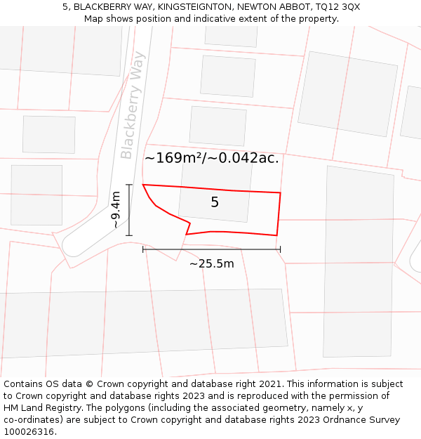 5, BLACKBERRY WAY, KINGSTEIGNTON, NEWTON ABBOT, TQ12 3QX: Plot and title map