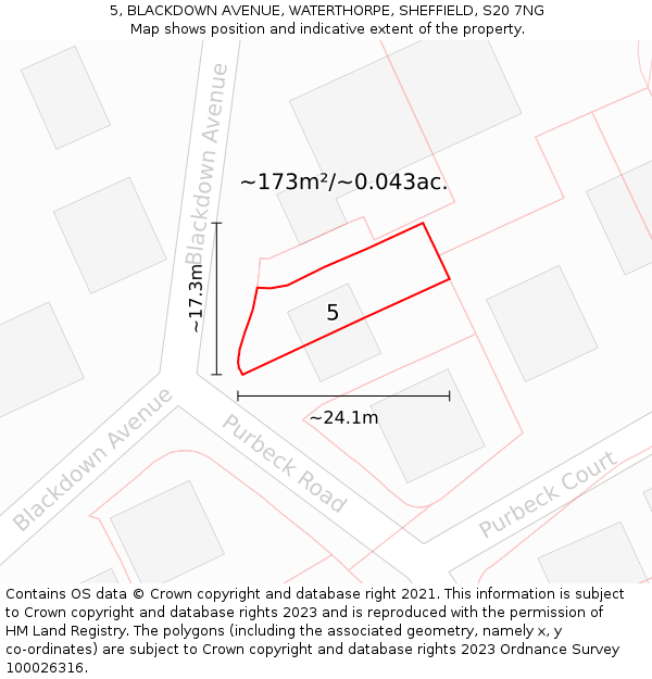 5, BLACKDOWN AVENUE, WATERTHORPE, SHEFFIELD, S20 7NG: Plot and title map