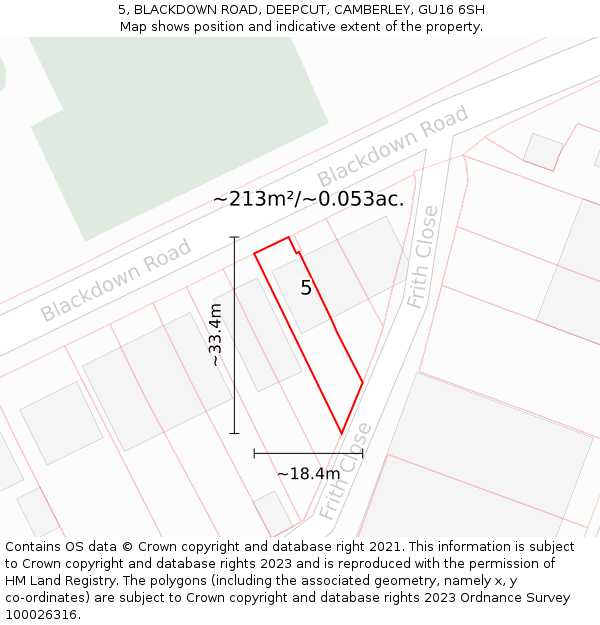 5, BLACKDOWN ROAD, DEEPCUT, CAMBERLEY, GU16 6SH: Plot and title map