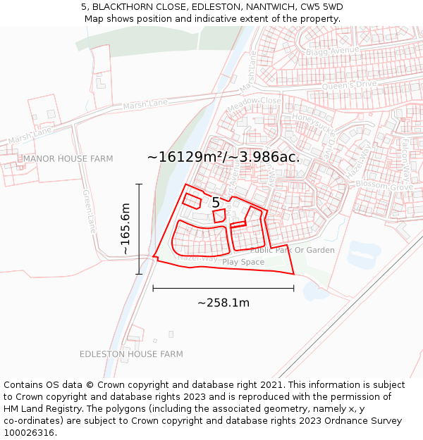 5, BLACKTHORN CLOSE, EDLESTON, NANTWICH, CW5 5WD: Plot and title map