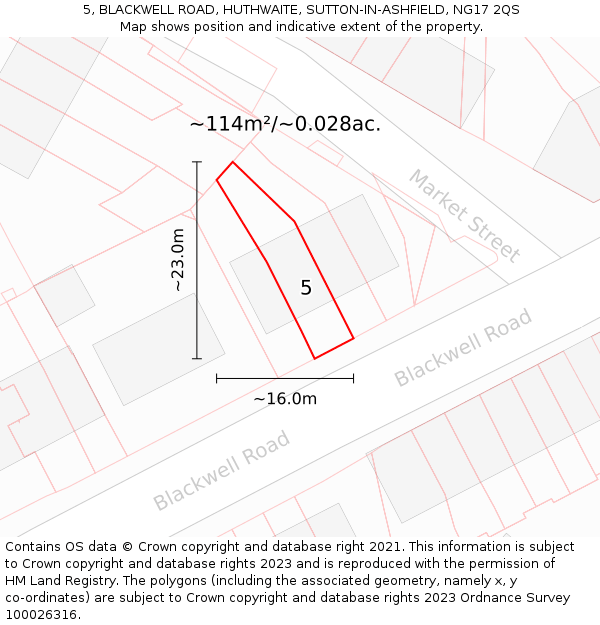 5, BLACKWELL ROAD, HUTHWAITE, SUTTON-IN-ASHFIELD, NG17 2QS: Plot and title map