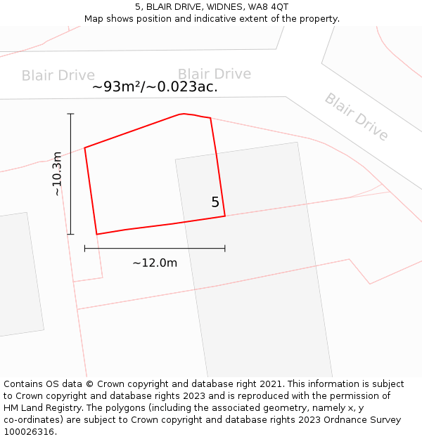 5, BLAIR DRIVE, WIDNES, WA8 4QT: Plot and title map