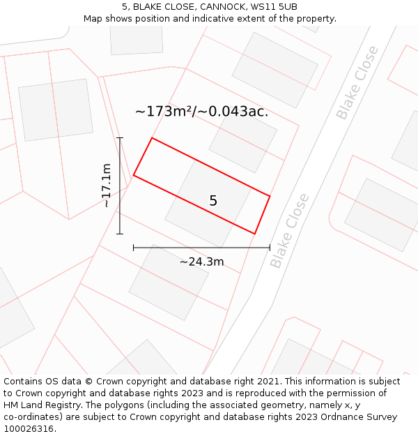 5, BLAKE CLOSE, CANNOCK, WS11 5UB: Plot and title map