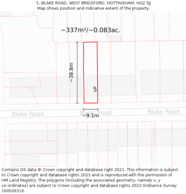 5, BLAKE ROAD, WEST BRIDGFORD, NOTTINGHAM, NG2 5JJ: Plot and title map