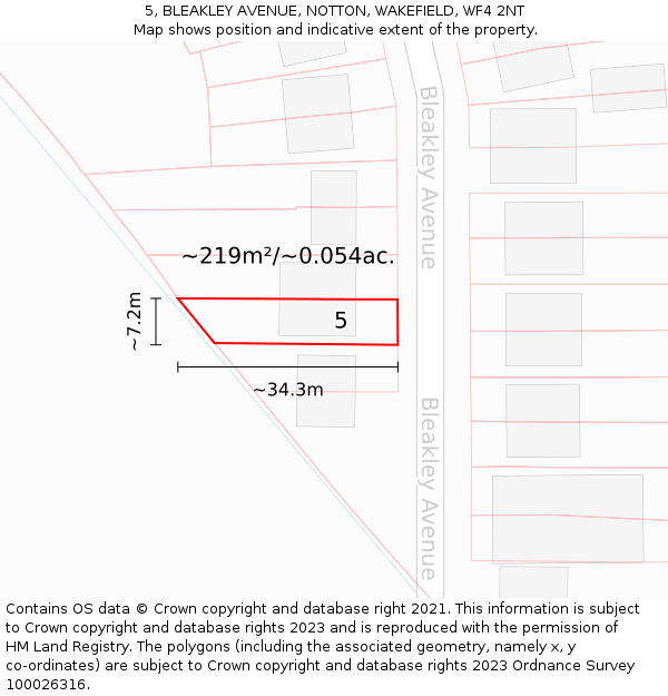 5, BLEAKLEY AVENUE, NOTTON, WAKEFIELD, WF4 2NT: Plot and title map