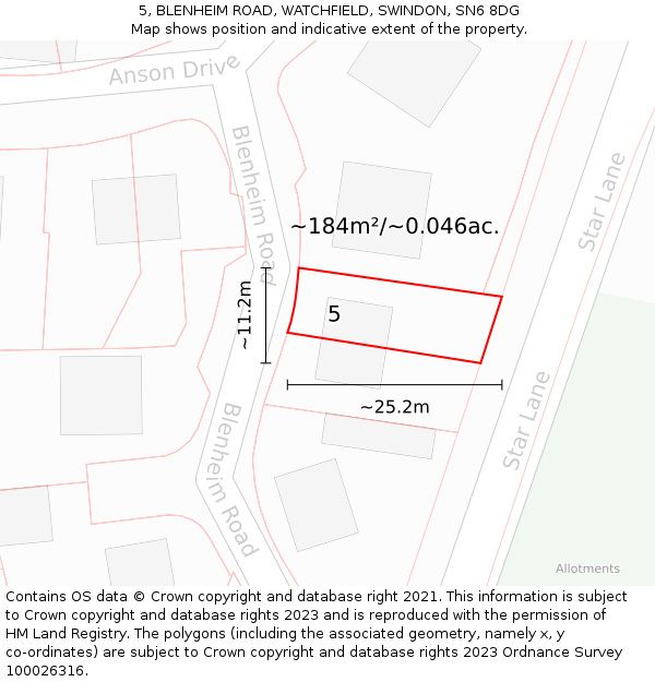 5, BLENHEIM ROAD, WATCHFIELD, SWINDON, SN6 8DG: Plot and title map