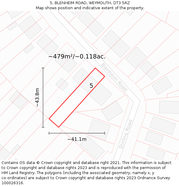 5, BLENHEIM ROAD, WEYMOUTH, DT3 5AZ: Plot and title map