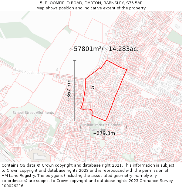 5, BLOOMFIELD ROAD, DARTON, BARNSLEY, S75 5AP: Plot and title map