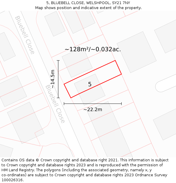 5, BLUEBELL CLOSE, WELSHPOOL, SY21 7NY: Plot and title map