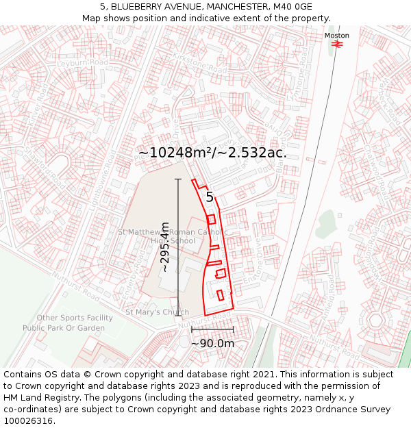 5, BLUEBERRY AVENUE, MANCHESTER, M40 0GE: Plot and title map