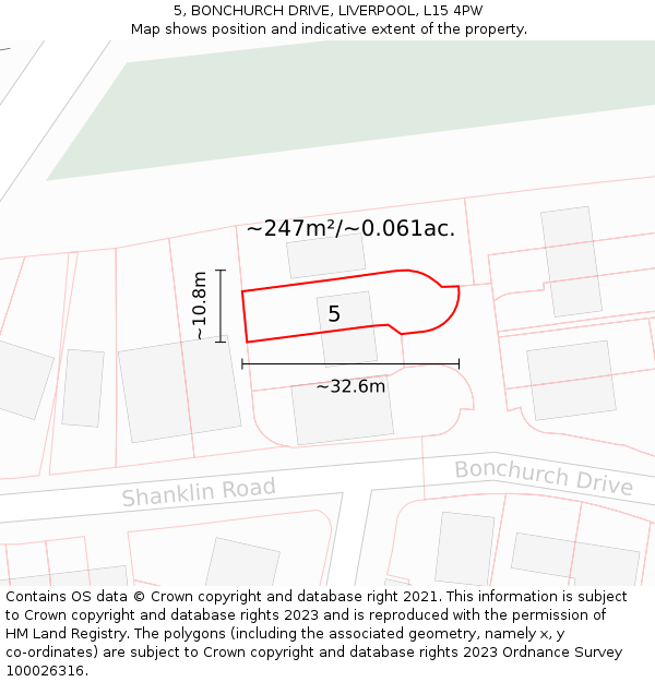 5, BONCHURCH DRIVE, LIVERPOOL, L15 4PW: Plot and title map