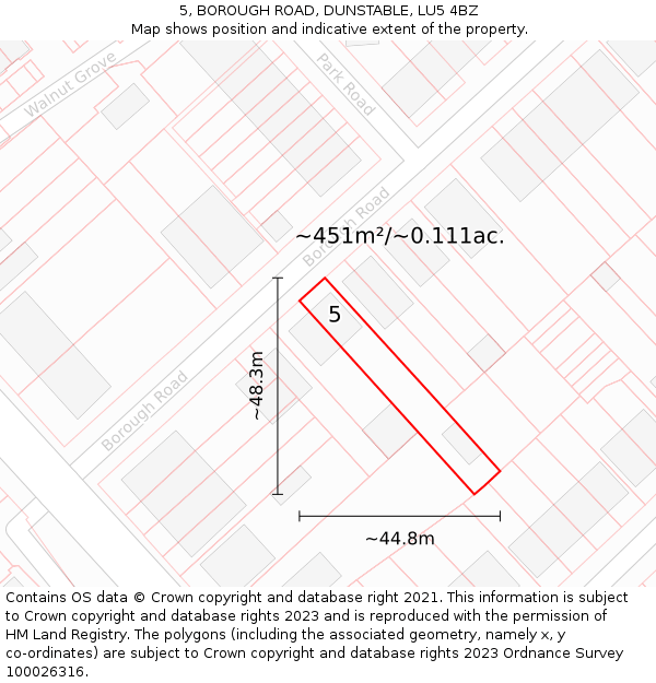 5, BOROUGH ROAD, DUNSTABLE, LU5 4BZ: Plot and title map