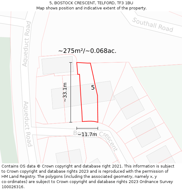 5, BOSTOCK CRESCENT, TELFORD, TF3 1BU: Plot and title map