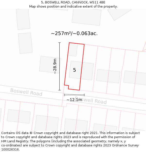 5, BOSWELL ROAD, CANNOCK, WS11 4BE: Plot and title map