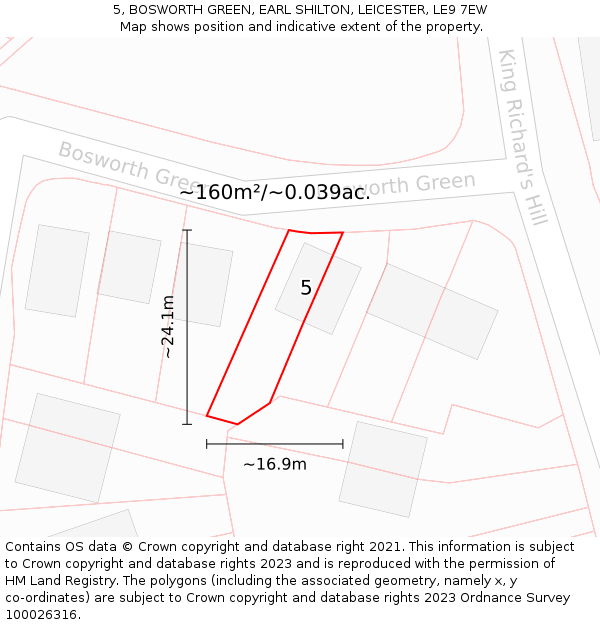 5, BOSWORTH GREEN, EARL SHILTON, LEICESTER, LE9 7EW: Plot and title map