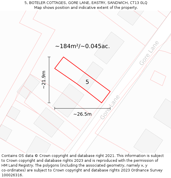 5, BOTELER COTTAGES, GORE LANE, EASTRY, SANDWICH, CT13 0LQ: Plot and title map