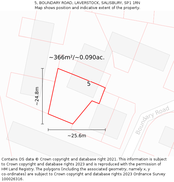 5, BOUNDARY ROAD, LAVERSTOCK, SALISBURY, SP1 1RN: Plot and title map