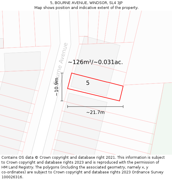 5, BOURNE AVENUE, WINDSOR, SL4 3JP: Plot and title map