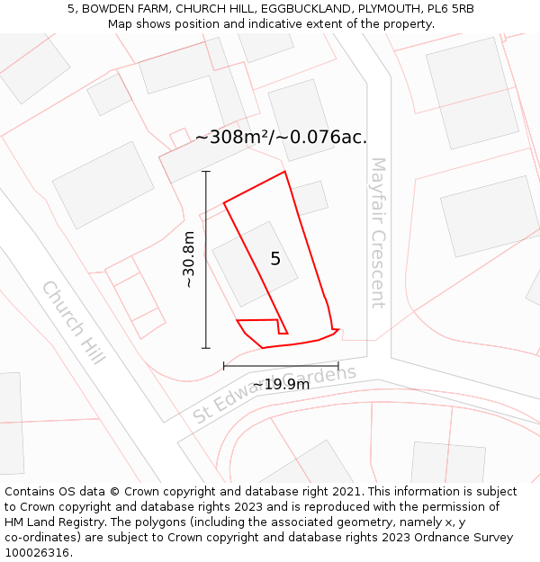 5, BOWDEN FARM, CHURCH HILL, EGGBUCKLAND, PLYMOUTH, PL6 5RB: Plot and title map