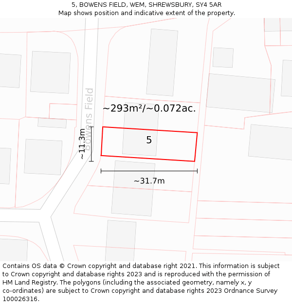 5, BOWENS FIELD, WEM, SHREWSBURY, SY4 5AR: Plot and title map